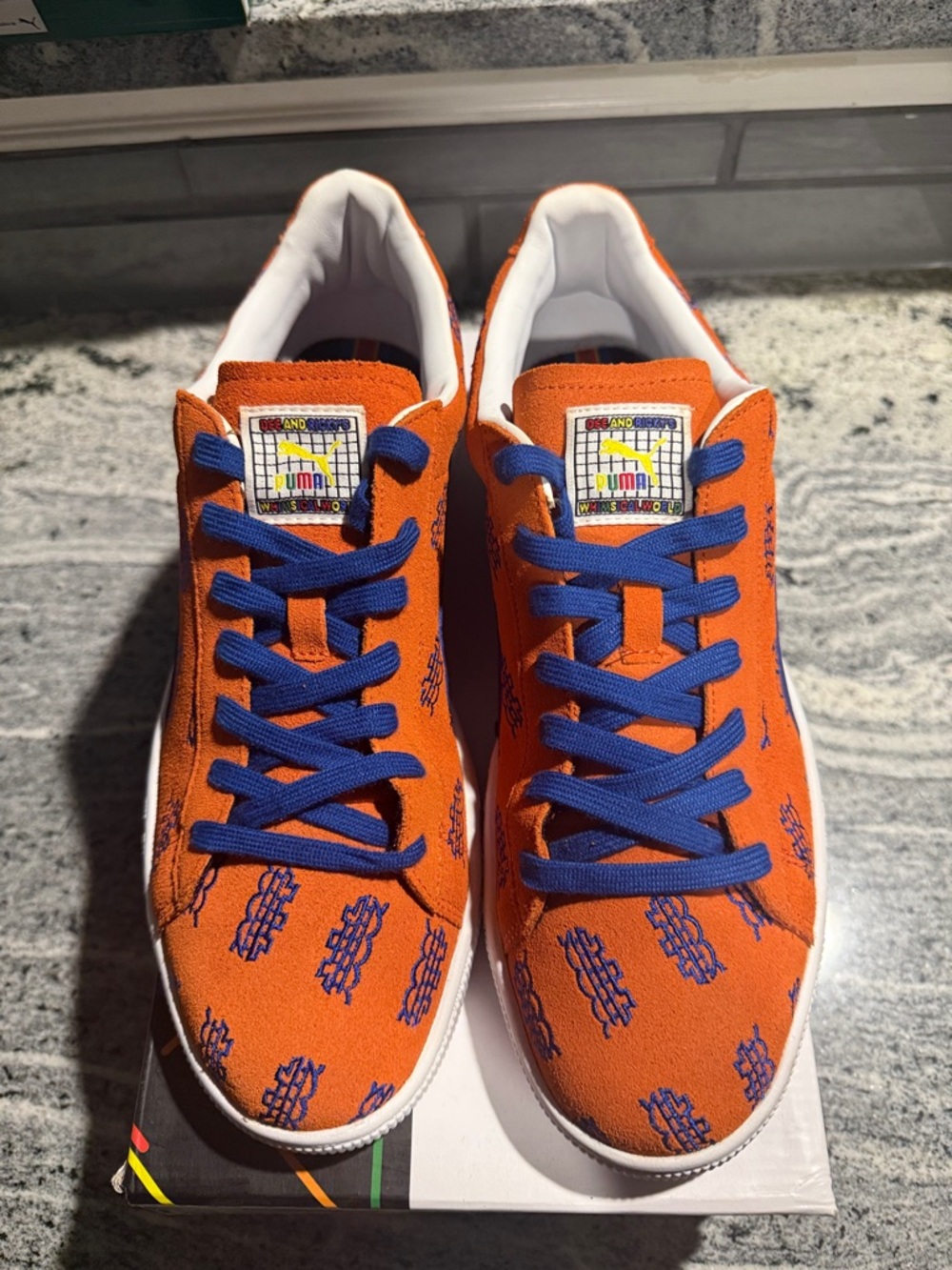 Puma x Dee & Ricky Orange Suede Sneakers with Blue Laces
